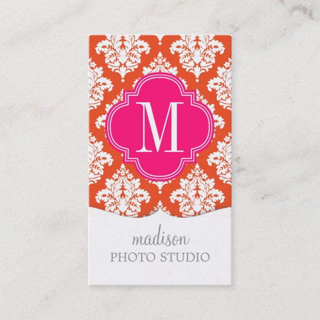 Elegant Orange Damask Personalised Business Card (Front)