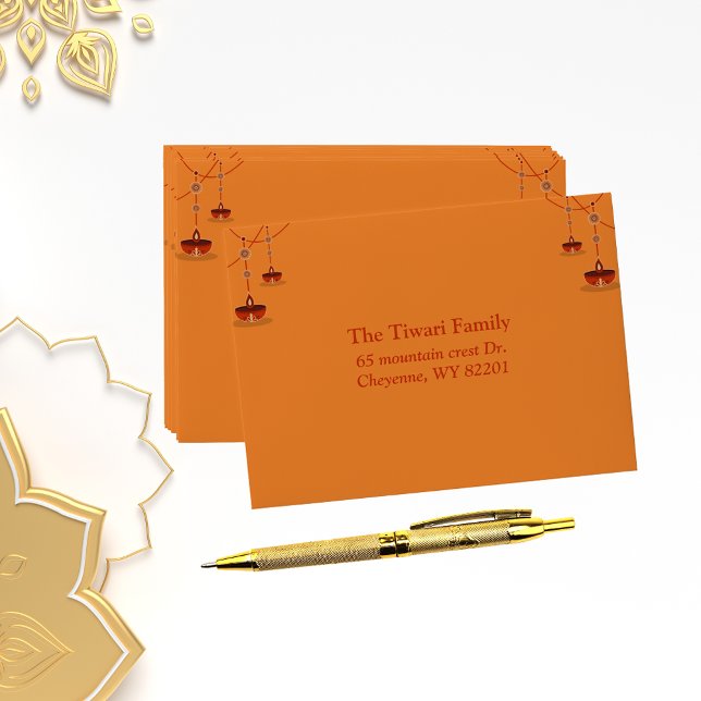 Elegant  orange diyas  with custom text diwali envelope (Creator Uploaded)