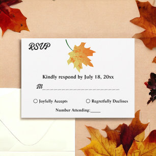 Elegant Orange Fall Leaves Autumn Floral Wedding RSVP Card