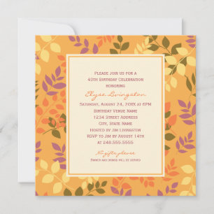Elegant Orange Fall Leaves Birthday Celebration Invitation