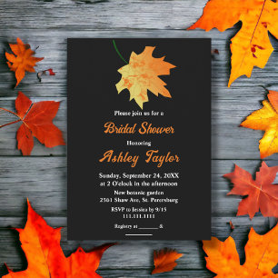 Elegant Orange Fall Leaves Black Bridal Shower Invitation