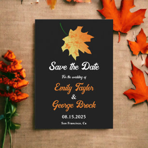 Elegant Orange Fall Leaves Black Floral Wedding Save The Date