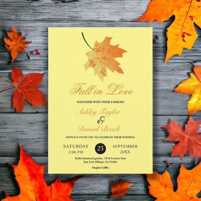 Elegant Orange Fall Leaves Yellow Floral Wedding Invitation (Creator Uploaded)