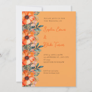Elegant Orange Floral and Greenery Orange Wedding Invitation