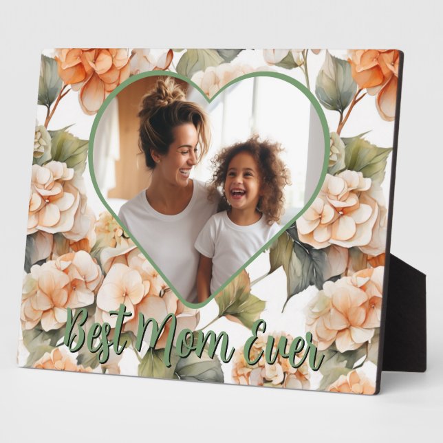 Elegant orange floral Best Mum Ever photo template Plaque (Side)
