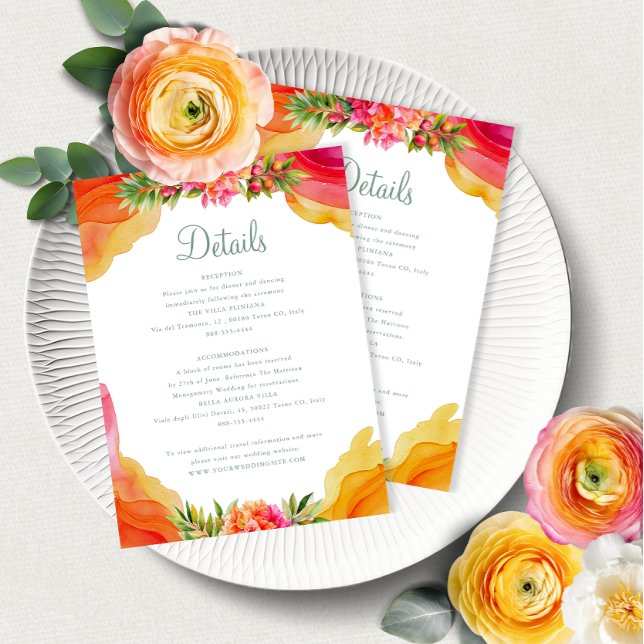Elegant Orange Floral Bougainville Wedding Details Enclosure Card (Creator Uploaded)