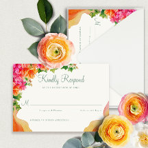 Elegant Orange Floral Bougainville Wedding RSVP
