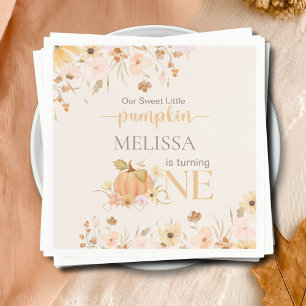 Elegant Orange Floral Our Little Pumpkin Birthday Napkin
