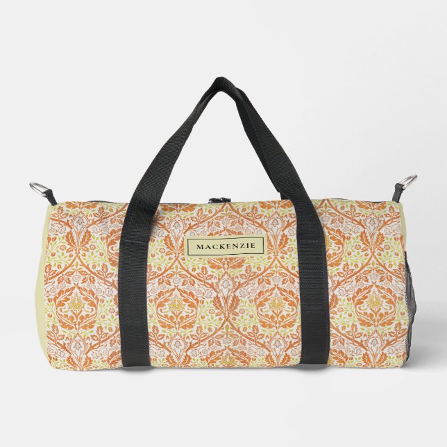 Elegant Orange Floral Pattern Duffle Bag (Front)