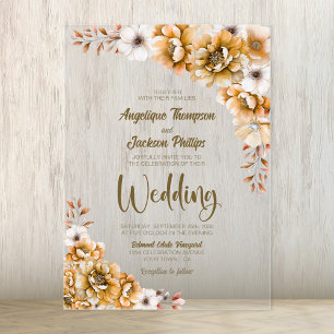 Elegant Orange Floral Wedding Acrylic Invitations