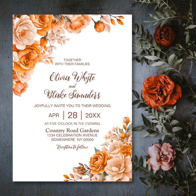 Elegant Orange Floral Wedding Invitation (Creator Uploaded)