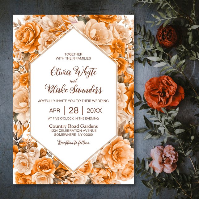 Elegant Orange Floral Wedding Invitation (Creator Uploaded)