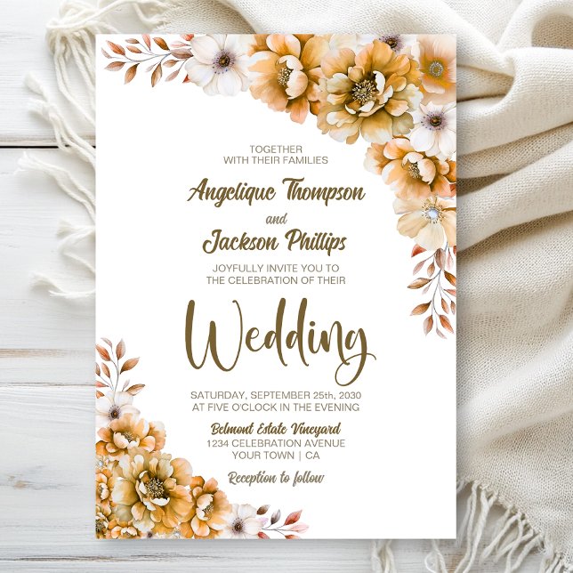 Elegant Orange Floral Wedding Invitation (Creator Uploaded)