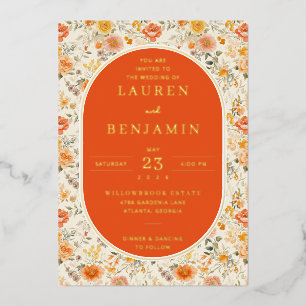 Elegant Orange Floral Wedding Invitation