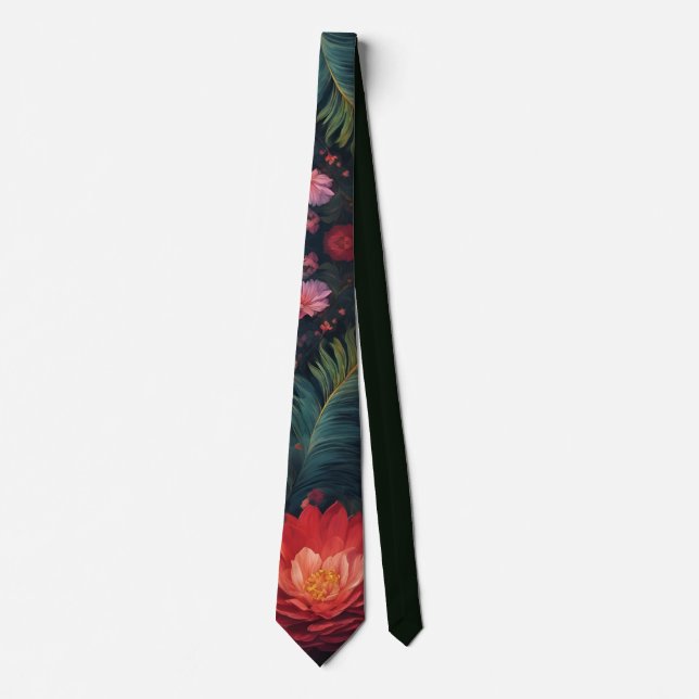 Elegant Orange Flower and Peacock feather Tie (Front)