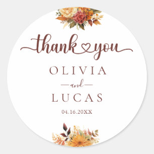 Elegant Orange Flower Frame Wedding Classic Round Sticker