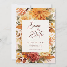 Elegant Orange Flower Frame Wedding Photo