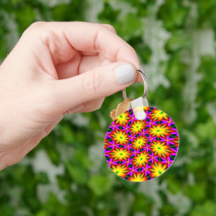 Elegant Orange Flower Pattern Key Ring
