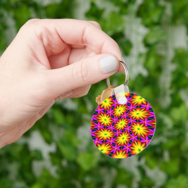 Elegant Orange Flower Pattern Key Ring (Hand)