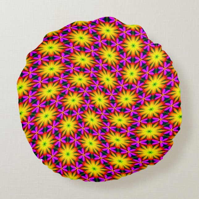 Elegant Orange Flower Pattern Round Cushion (Back)