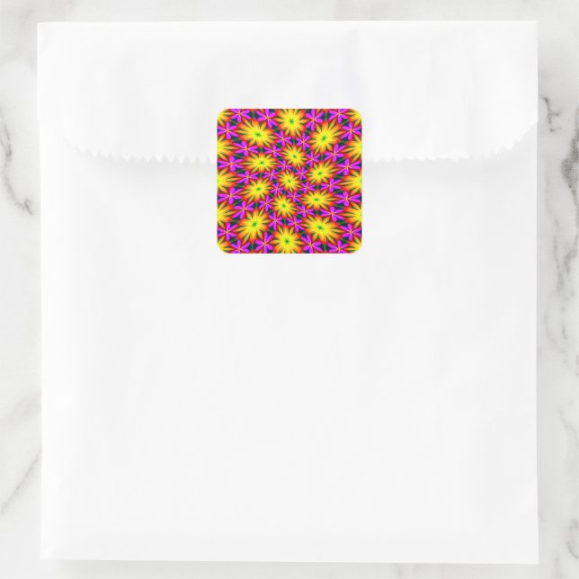 Elegant Orange Flower Pattern Square Sticker (Bag)