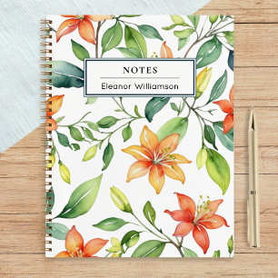 Elegant Orange Flowers Garden Lover's Personalised Notebook