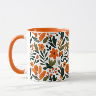 Elegant Orange Flowers Spring Botanical Pattern  Mug
