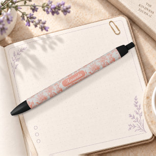 Elegant Orange French Toile de Jouy Pattern Black Ink Pen
