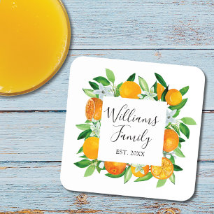 Elegant Orange Fruits and Flowers Summer Floral Coaster