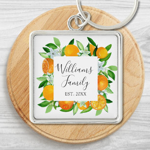 Elegant Orange Fruits and Flowers Summer Floral Key Ring