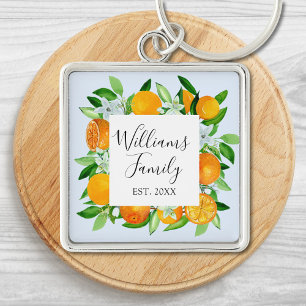 Elegant Orange Fruits and Flowers Summer Floral Key Ring