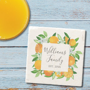 Elegant Orange Fruits and Flowers Summer Floral Stone Coaster