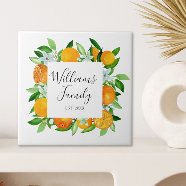 Elegant Orange Fruits and Flowers Summer Floral Tile (Close up)