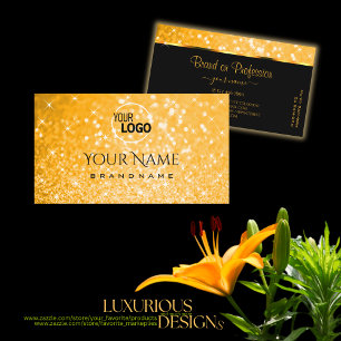 Elegant Orange Glitter Luminous Stars Logo Modern  Business Card