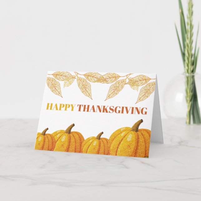 Elegant Orange Glitter Pumpkin Happy Thanksgiving  Holiday Card (Front)
