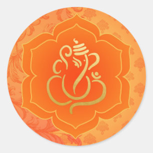 Elegant Orange Gold Ganesh/ Indian God  Classic Round Sticker