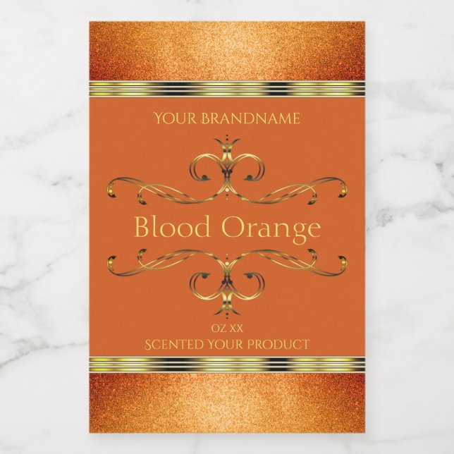 Elegant Orange Gold Product Labels Glitter Borders (Single Label)