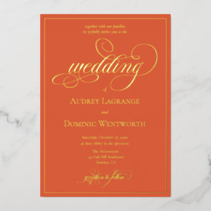 Elegant Orange Gold Wedding Script Calligraphy