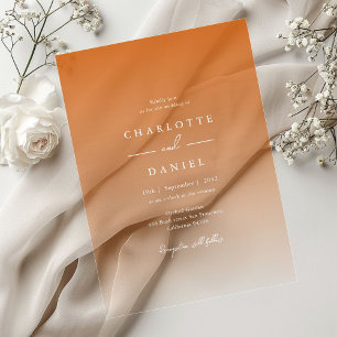 Elegant Orange Gradient Acrylic Wedding Invitations