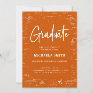 Elegant Orange Graduate Math Photo Graduation Invitation