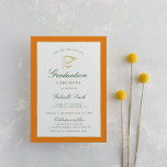 Elegant orange graduation ceremony invitation<br><div class="desc">An elegant graduation ceremony card with faux gold and orange borders. The text details and image can be personalised.</div>