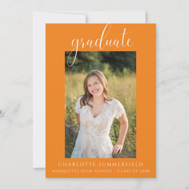 Elegant Orange Graduation Party Photo Invitation (Front)