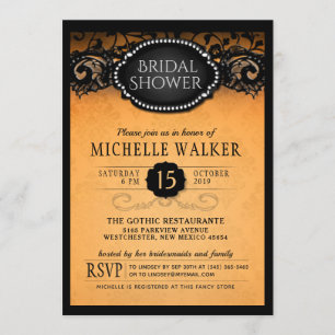 Elegant Orange Halloween Bridal Shower Invitation