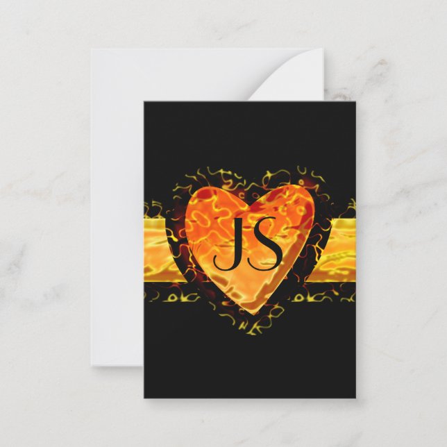 Elegant Orange Heart Black Valentines day Monogram Card (Front)
