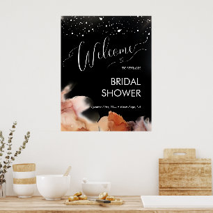 Elegant Orange Ink Black Bridal Shower Welcome Poster