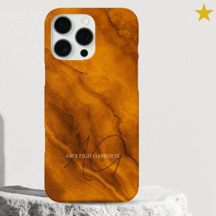 Elegant Orange Marble Custom Name Monogrammed iPhone 16 Pro Max Case
