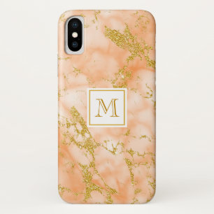 Elegant Orange Marble Monogram Faux Gold Glitter Case-Mate iPhone Case