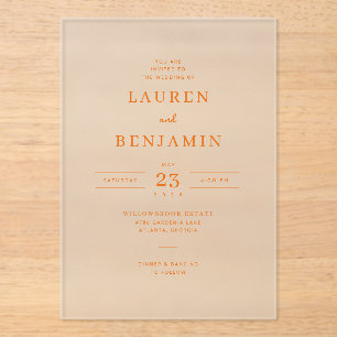 Elegant Orange Minimalist Wedding Invitation