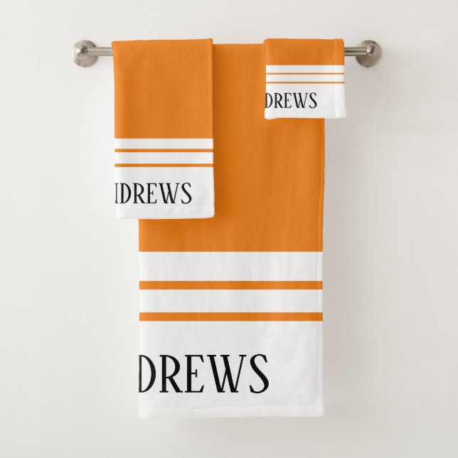 Elegant Orange Monogrammed Name Bath Towel Set (Insitu)