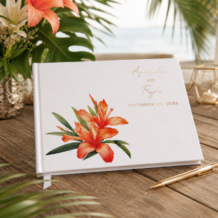 Elegant Orange Oleander Floral Wedding Photo Guest Book